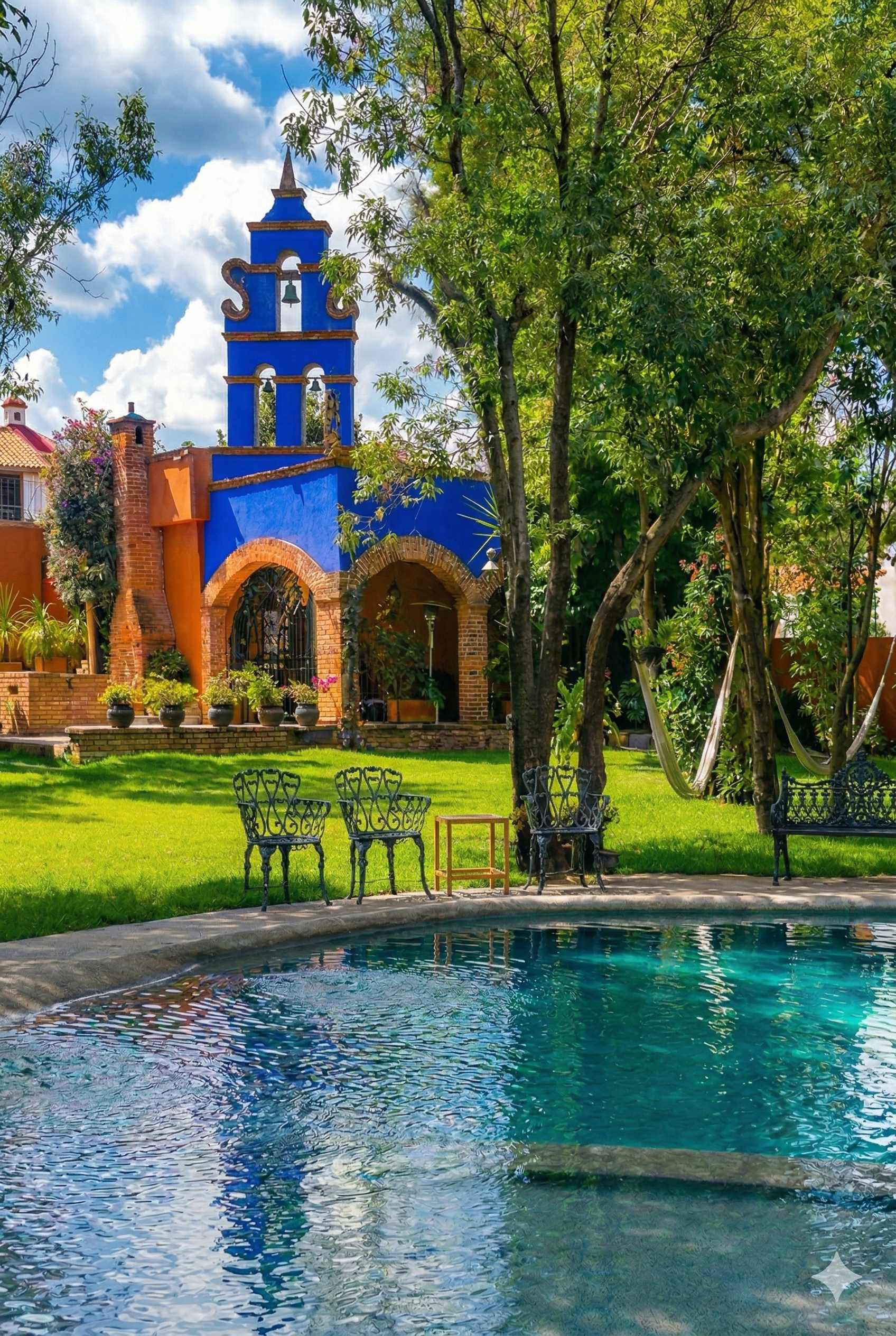 Vista de la alberca y jardines de Mas Vida Esencial en Tepotzotlán