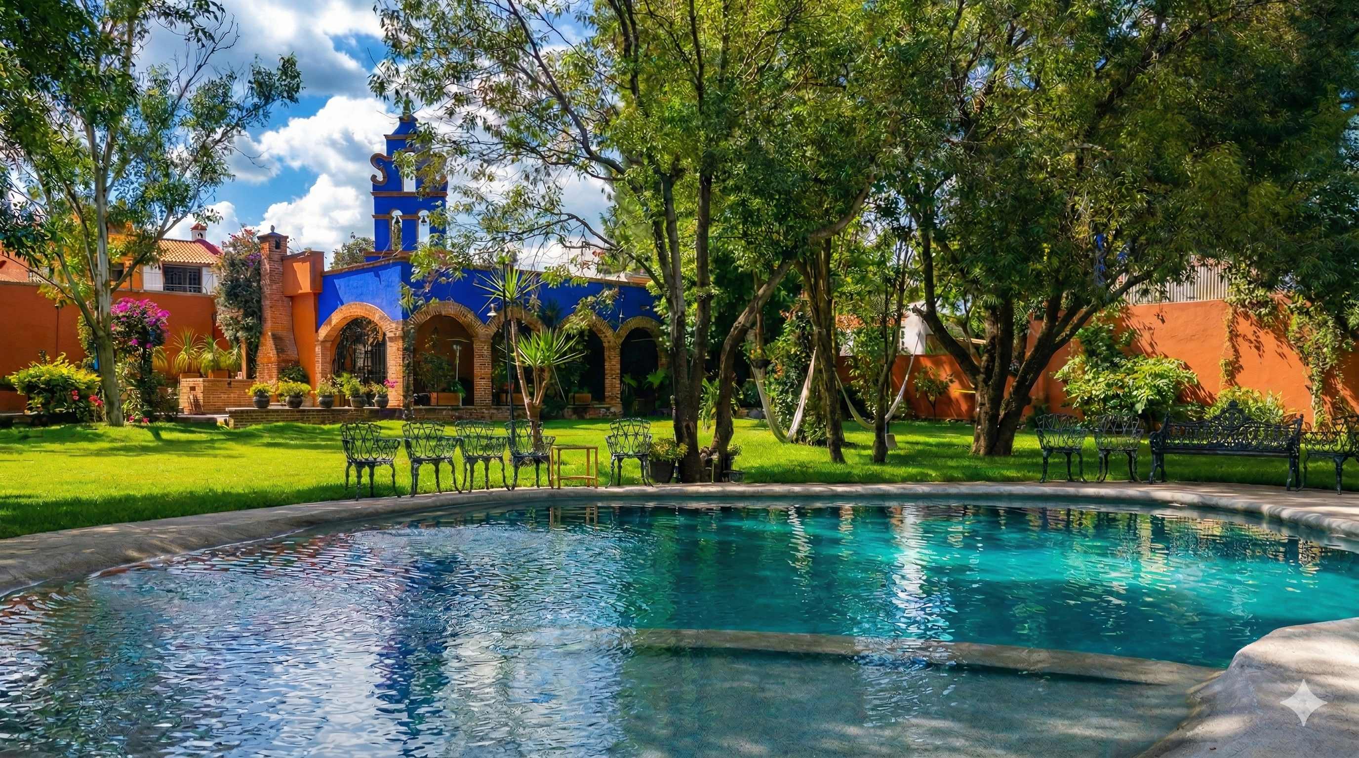 Vista de la alberca y jardines de Mas Vida Esencial en Tepotzotlán